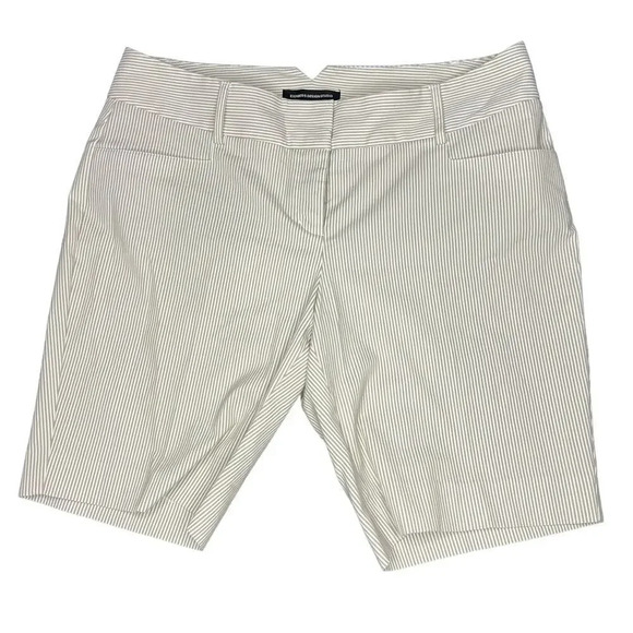Express Design Studio Women's Size 8 Beige/White Vertical Striped Bermuda Shorts - Picture 1 of 4